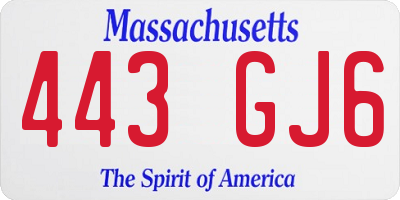 MA license plate 443GJ6