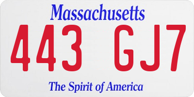 MA license plate 443GJ7