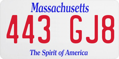 MA license plate 443GJ8