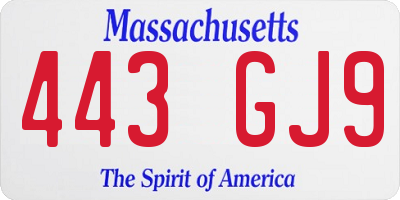 MA license plate 443GJ9