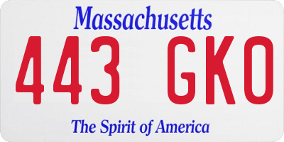 MA license plate 443GK0