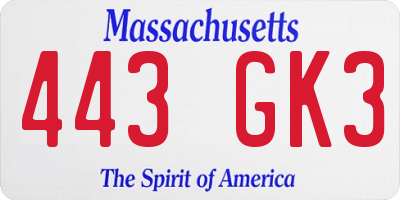 MA license plate 443GK3