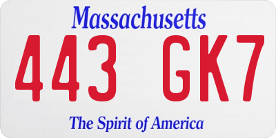MA license plate 443GK7
