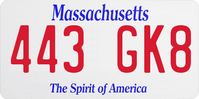 MA license plate 443GK8