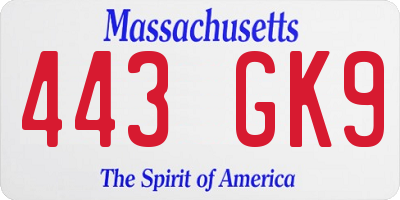 MA license plate 443GK9