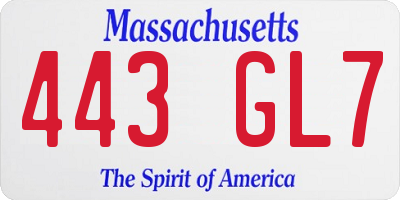 MA license plate 443GL7
