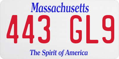 MA license plate 443GL9