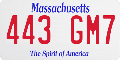 MA license plate 443GM7