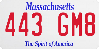 MA license plate 443GM8