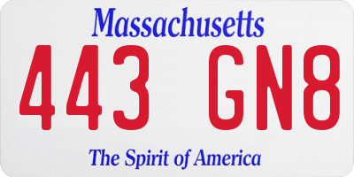 MA license plate 443GN8