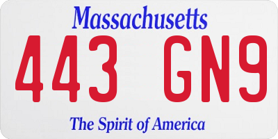 MA license plate 443GN9
