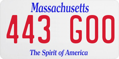 MA license plate 443GO0