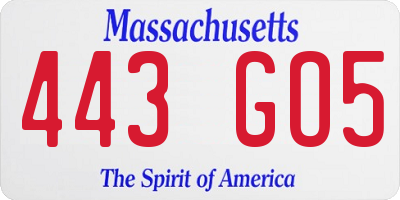 MA license plate 443GO5