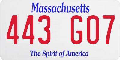MA license plate 443GO7