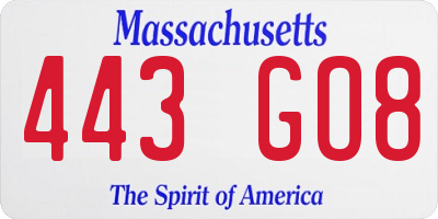MA license plate 443GO8
