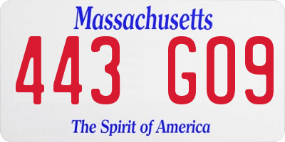 MA license plate 443GO9
