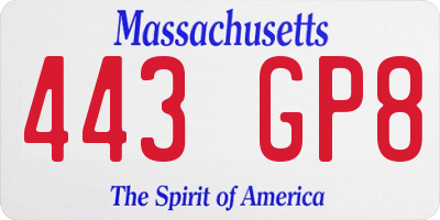 MA license plate 443GP8