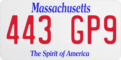 MA license plate 443GP9