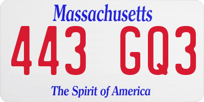 MA license plate 443GQ3