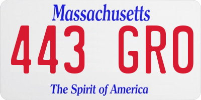 MA license plate 443GR0