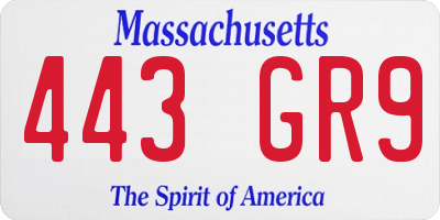 MA license plate 443GR9