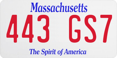 MA license plate 443GS7