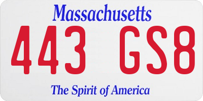 MA license plate 443GS8