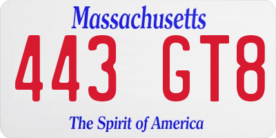 MA license plate 443GT8