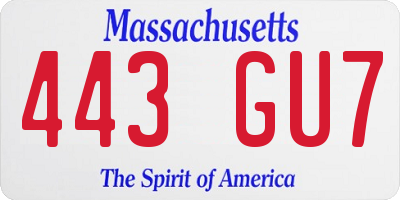 MA license plate 443GU7