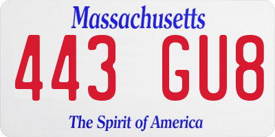 MA license plate 443GU8
