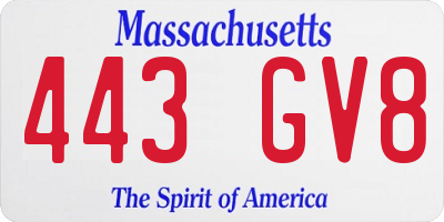 MA license plate 443GV8