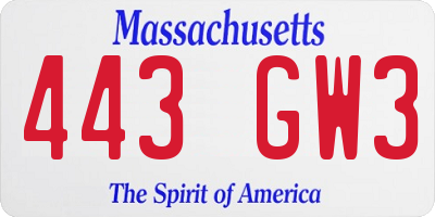 MA license plate 443GW3
