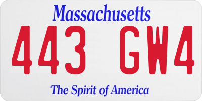 MA license plate 443GW4