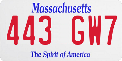 MA license plate 443GW7