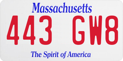 MA license plate 443GW8