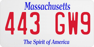 MA license plate 443GW9
