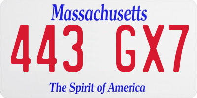 MA license plate 443GX7