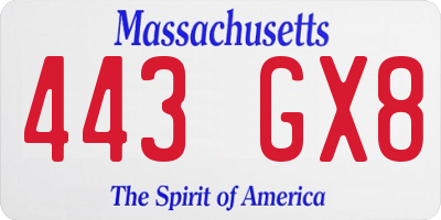 MA license plate 443GX8