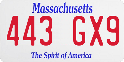 MA license plate 443GX9