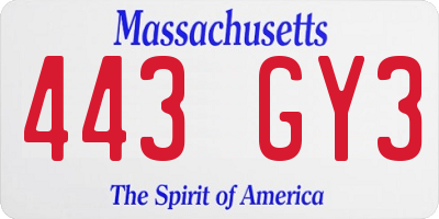 MA license plate 443GY3