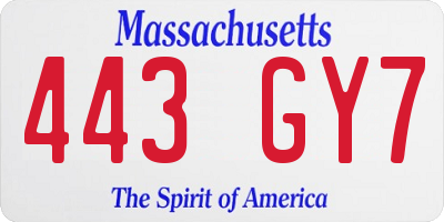 MA license plate 443GY7