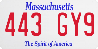 MA license plate 443GY9