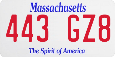 MA license plate 443GZ8