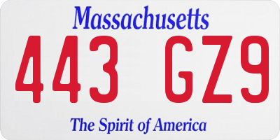 MA license plate 443GZ9