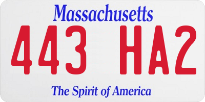 MA license plate 443HA2