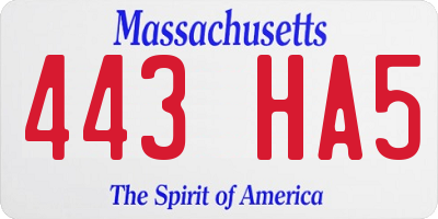 MA license plate 443HA5