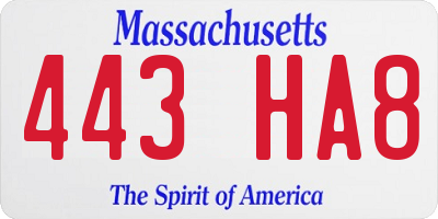 MA license plate 443HA8