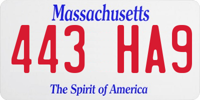 MA license plate 443HA9