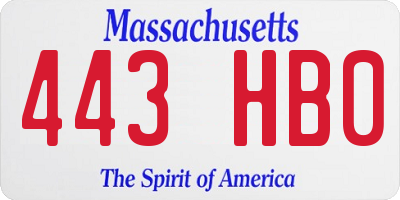 MA license plate 443HB0