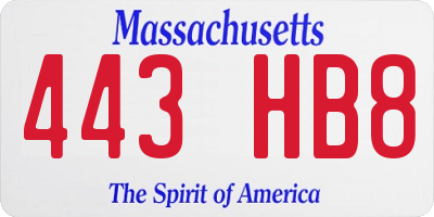 MA license plate 443HB8